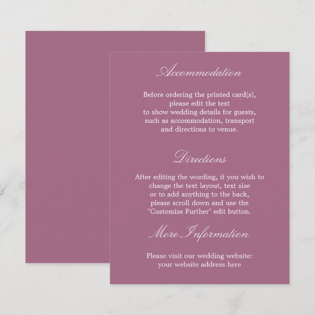 Elegant Mauve Wedding Details Card (Front/Back)