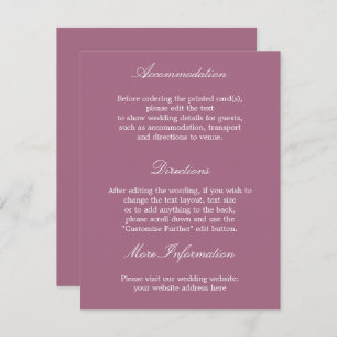 Elegant Mauve Wedding Details Card