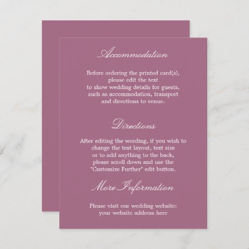 Elegant Mauve Wedding Details Card