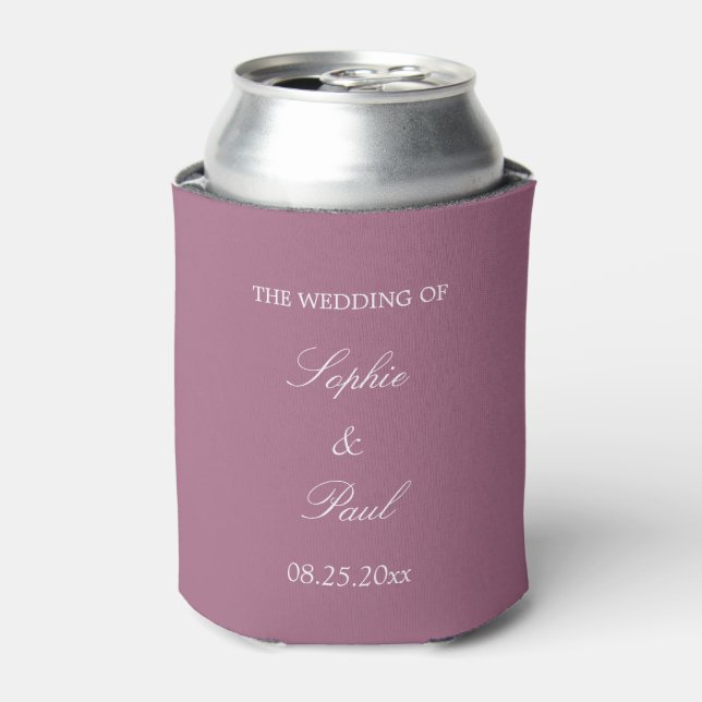 Elegant Mauve Wedding Favor Can Cooler (Can Front)