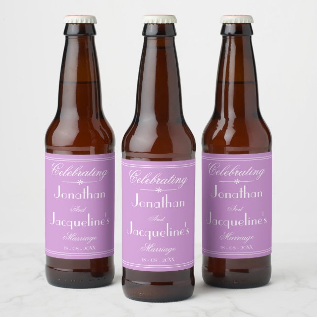 Elegant Mauve Wedding Personalized Chic Modern Beer Bottle Label (Bottles)