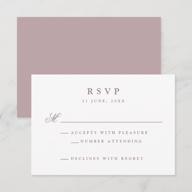 Elegant Mauve Wedding RSVP Card (Front/Back)