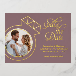Elegant Mauve Wedding Save the Date Photo Foil Invitation Postcard