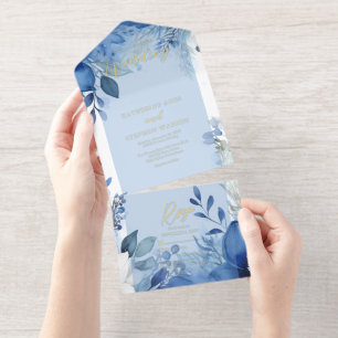 Elegant Maximalist Blue Floral Wedding All In One Invitation