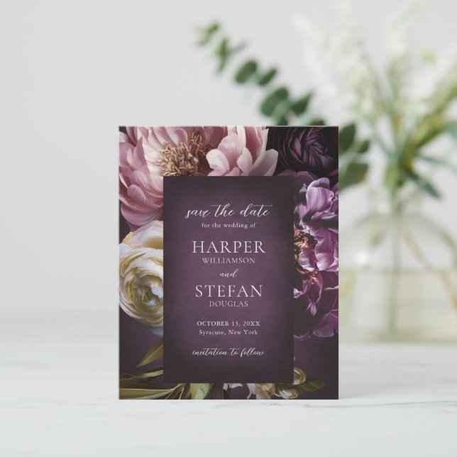 Elegant Maximalist Floral Wedding Save the Date (Standing Front)