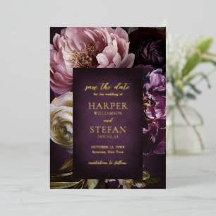Elegant Maximalist Floral Wedding Save the Date Foil Invitation