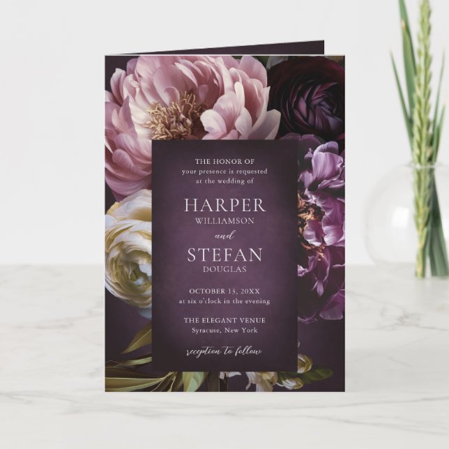 Elegant Maximalist Purple Floral Wedding Invitation (Front)