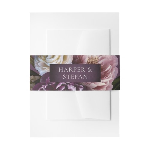 Elegant Maximalist Purple Floral Wedding Invitation Belly Band
