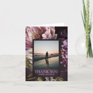 Elegant Maximalist Purple Floral Wedding Letterpress Thank You Card
