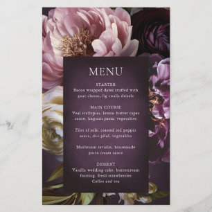 Elegant Maximalist Purple Floral Wedding Menu Flyer