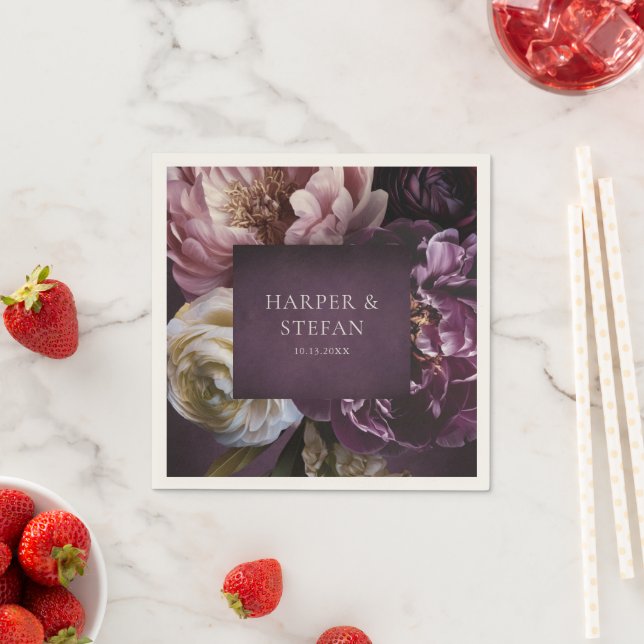 Elegant Maximalist Purple Floral Wedding Napkins (Insitu)