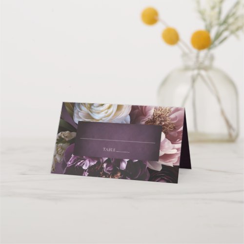 Elegant Maximalist Purple Floral Wedding Place Card