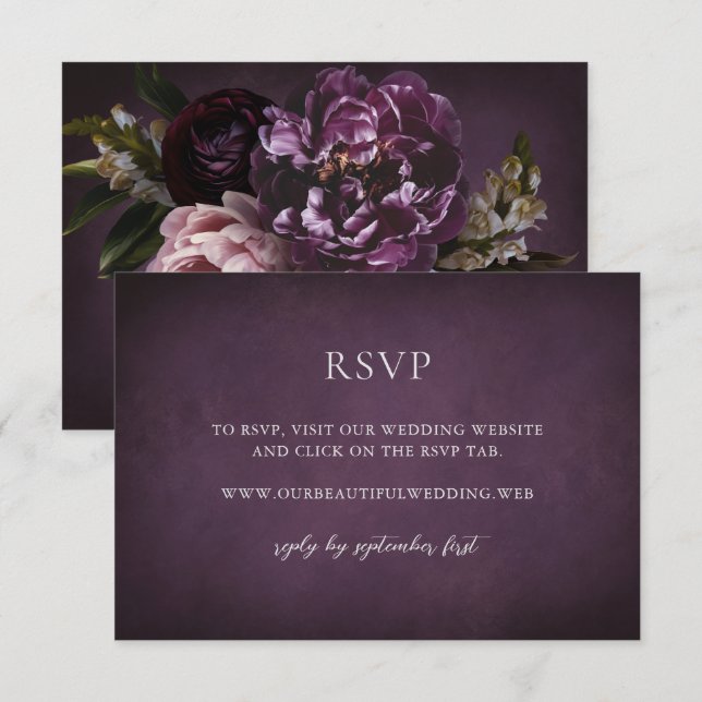 Elegant Maximalist Purple Floral Wedding RSVP Card (Front/Back)