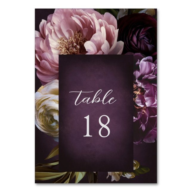 Elegant Maximalist Purple Floral Wedding Table Number (Front)