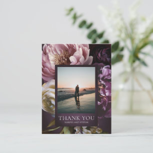 Elegant Maximalist Purple Floral Wedding Thank You Card