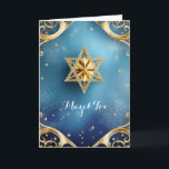 Elegant Mazel Tov, 5" x 7" Folded Greeting Card<br><div class="desc">Gold Star of David with exquisite gold details against a blue background; the greeting is "Mazel Tov" on the front. The inside has been left blank for you to personalize this elegant card. Suggested for weddings, birthdays, bar mitzvahs, bat mitzvahs, and other special occasions or holidays.</div>