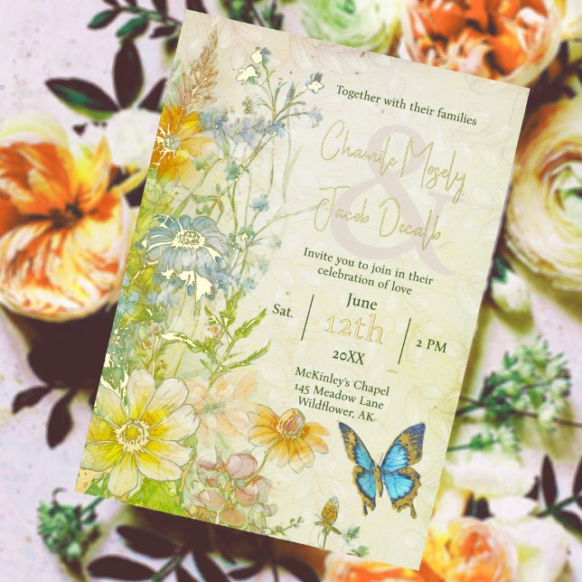Elegant Meadow Boho Wildflower Wedding Foil Invitation (Perfect for Elegant Boho and Garden Wedding Themes.  View Collection for Matching Stationery.)