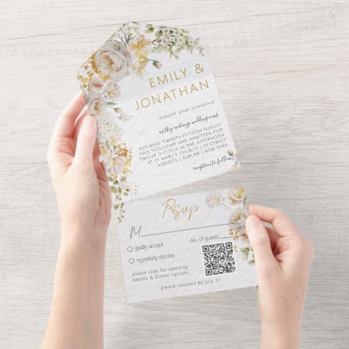Elegant Meadow Floral Wedding QR Code All In One Invitation