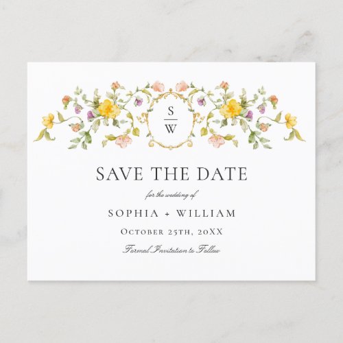 Elegant Meadow Wildflowers Wedding Save the Date Postcard