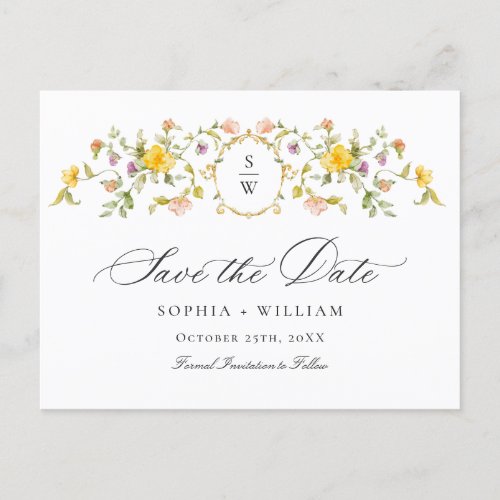 Elegant Meadow Wildflowers Wedding Save the Date Postcard
