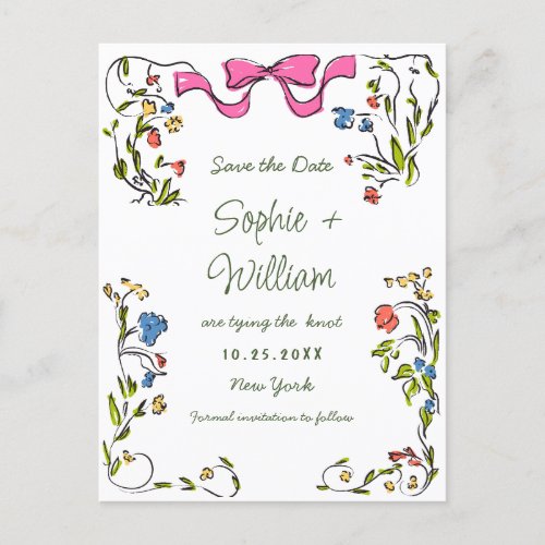 Elegant Meadow Wildflowers Wedding Save the Date Postcard