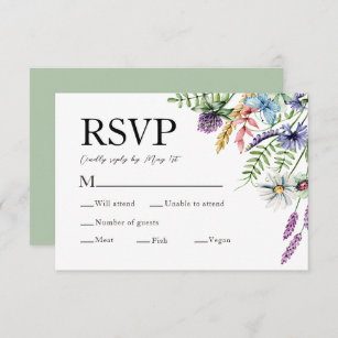 Elegant Meal Choice Wildflowers Sage Green Wedding RSVP Card