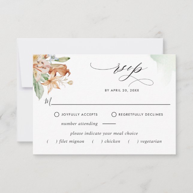 Elegant Meal Options Earthy Blooms Green Wedding R RSVP Card (Front)