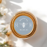 Elegant Meant to Bee Honey Wedding Favor Blue Classic Round Sticker<br><div class="desc">Custom-designed honey wedding favor sticker featuring classic and elegant "Meant to Bee" design. Personalize with bride and grooms' initials/ monogram and wedding date. Perfect on wedding envelopes,  favor bags,  honey jars,  and more!</div>