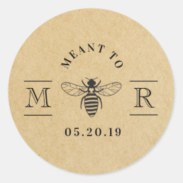Elegant Meant to Bee Honey Wedding Favor Kraft Classic Round Sticker