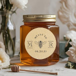 Elegant Meant to Bee Honey Wedding Favor Kraft Classic Round Sticker<br><div class="desc">Custom-designed honey wedding favor sticker featuring classic and elegant "Meant to Bee" design on rustic kraft background. Personalize with bride and grooms' initials/ monogram and wedding date. Perfect on wedding envelopes,  favor bags,  honey jars,  and more!</div>