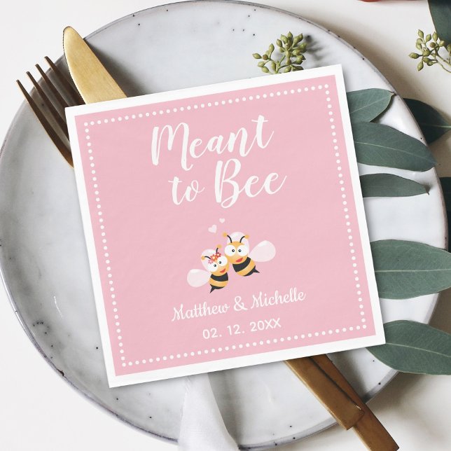 Elegant Meant To Bee Pink Wedding Party Napkins (Creator Uploaded)