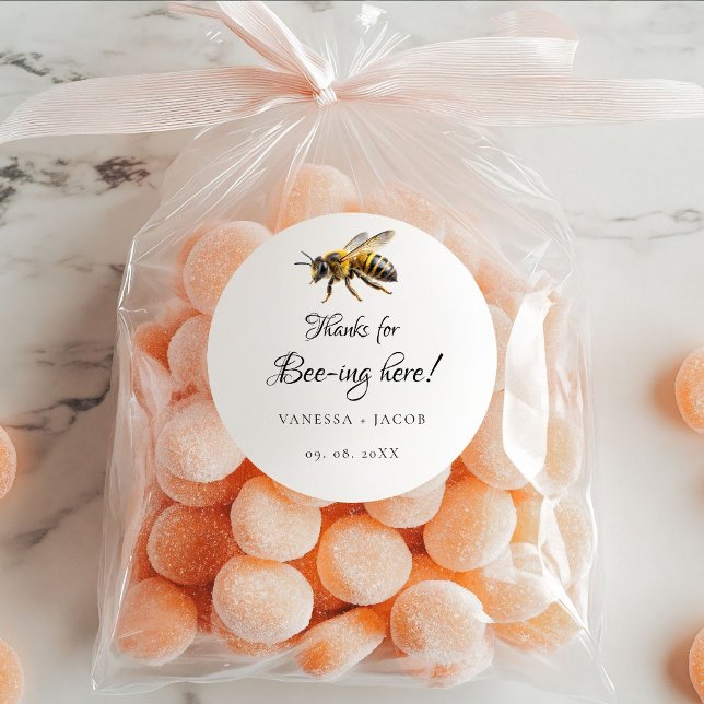 Elegant Meant to Bee Wedding Favor  Classic Round Sticker (Creator Uploaded)