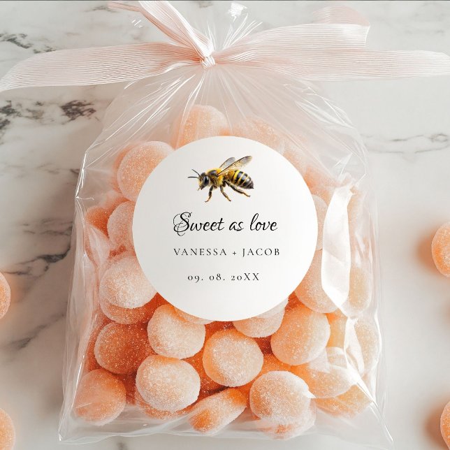 Elegant Meant to Bee Wedding Favor  Classic Round Sticker (Creator Uploaded)