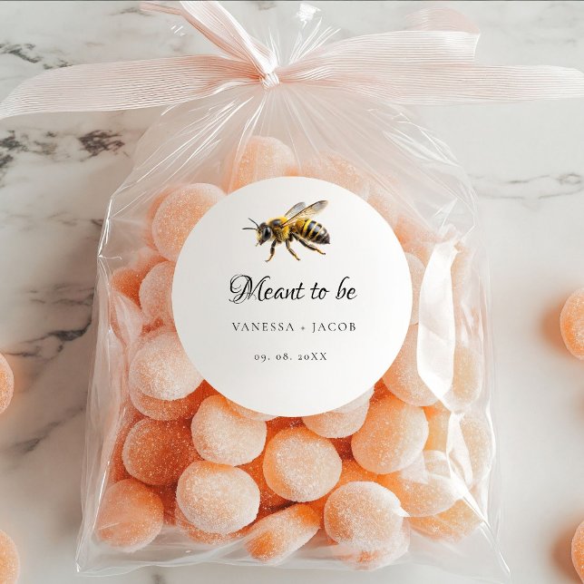 Elegant Meant to Bee Wedding Favor  Classic Round Sticker (Creator Uploaded)