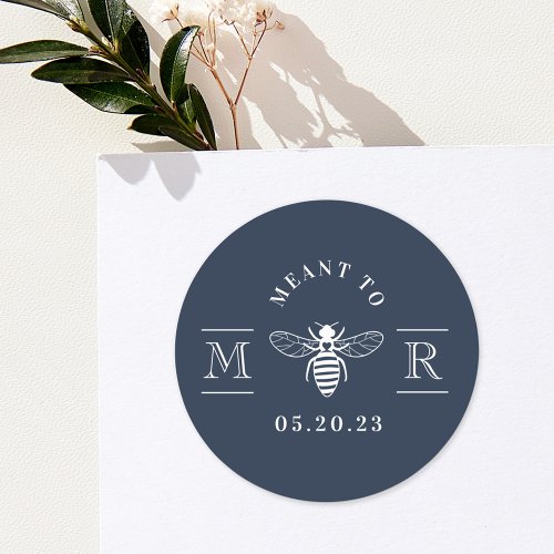 Elegant Meant to Bee Wedding Favor Navy Blue Classic Round Sticker