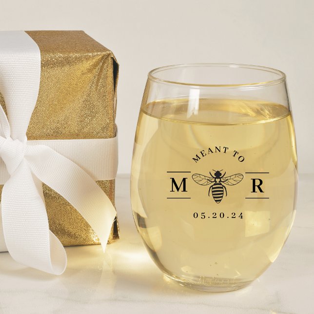 Elegant Meant to Bee Wedding  Stemless Wine Glass (Creator Uploaded)