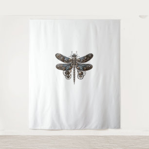 Elegant Mechanical Dragonfly in Steampunk Splendor Tapestry