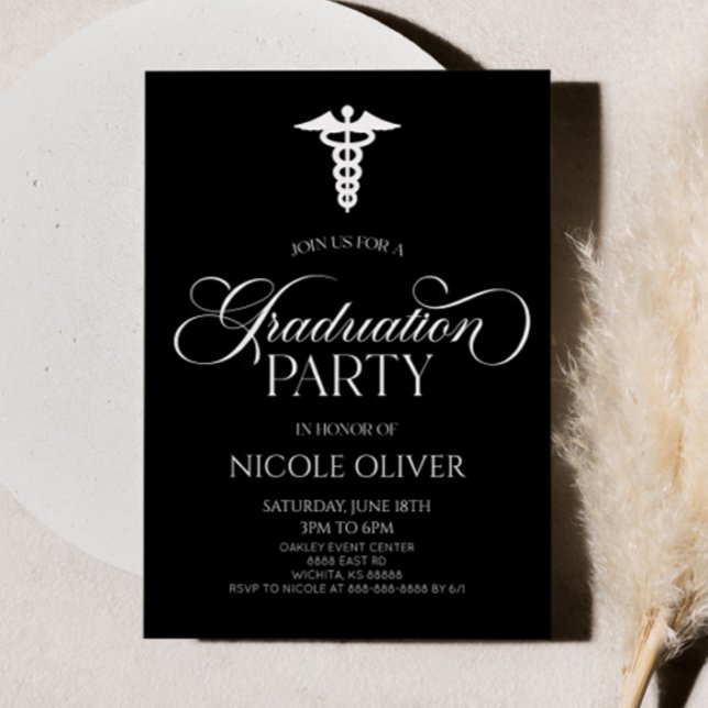 Elegant Medical Caduceus Graduation Invitation (Creator Uploaded)