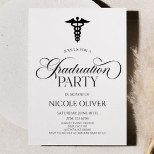 Elegant Medical Caduceus Graduation Invitation