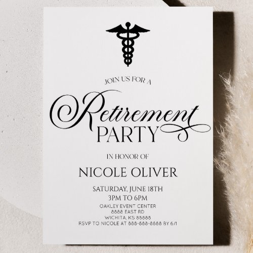 Elegant Medical Caduceus Retirement Invitation