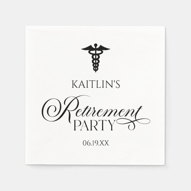 Elegant Medical Caduceus Retirement Party Napkins (Front)