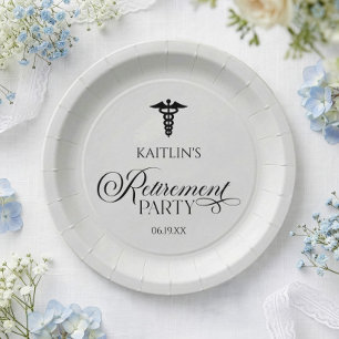 Elegant Medical Caduceus Retirement Party Paper Plates