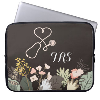 Elegant Medical Doctor or Nurse Floral Monogram Laptop Sleeve