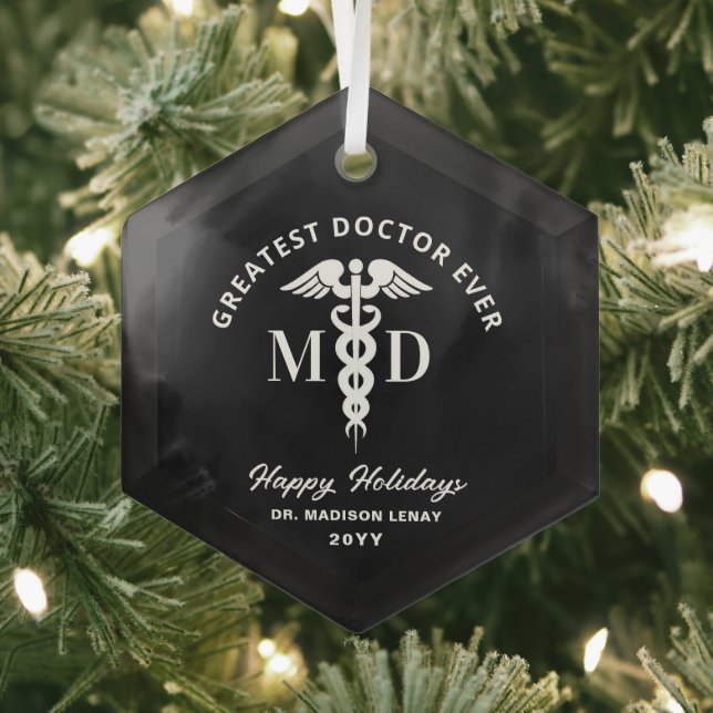 Elegant Medical Doctor Personalized Christmas Glass Ornament (Insitu)
