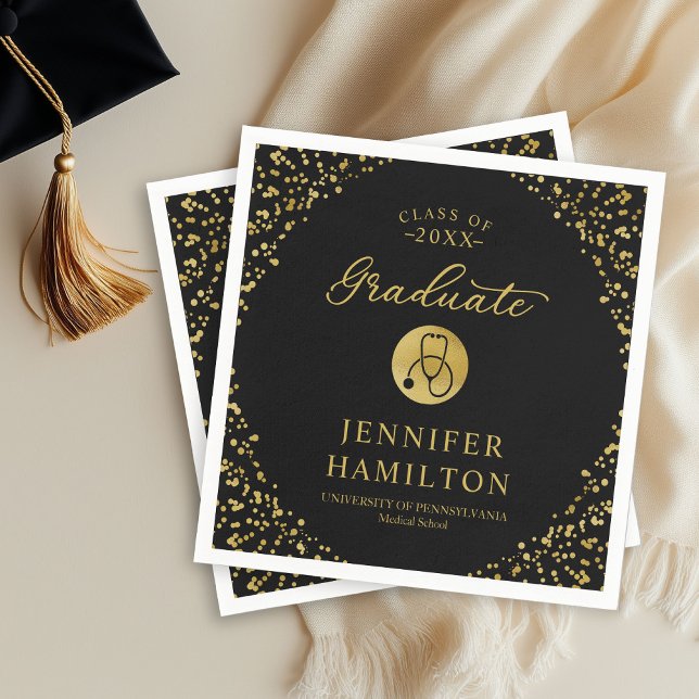 Elegant Medical Nursing School Graduation Black Napkins (Creator Uploaded)