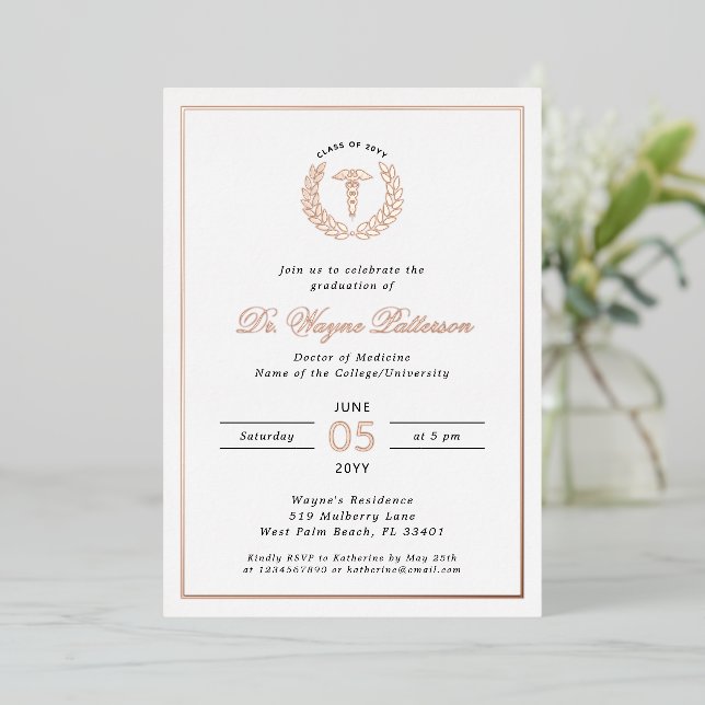 Elegant Medical School Graduation Party Foil Invitation (Standing Front)