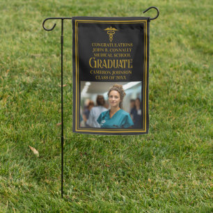 Elegant Medical School Photo Graduation Party Garden Flag