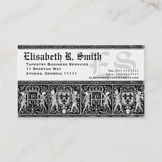 Elegant Medieval Embroidery Romantic Pattern Business Card (Front)