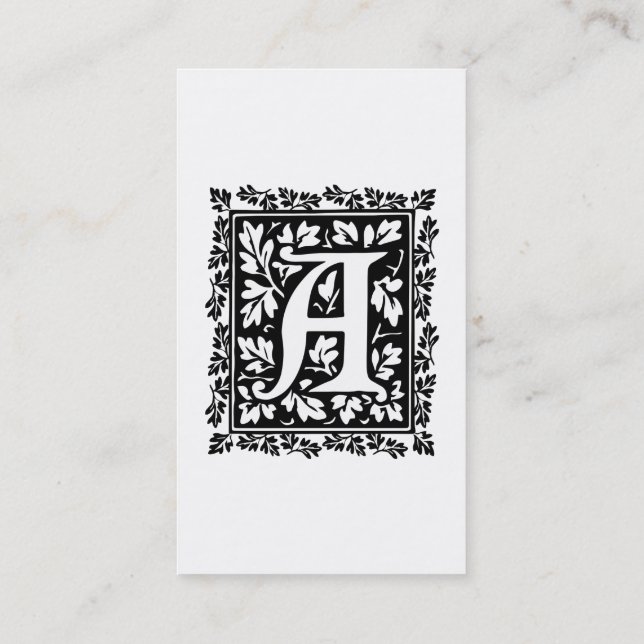 Elegant Medieval Illuminated Manuscript Letter A Business Card (Back)