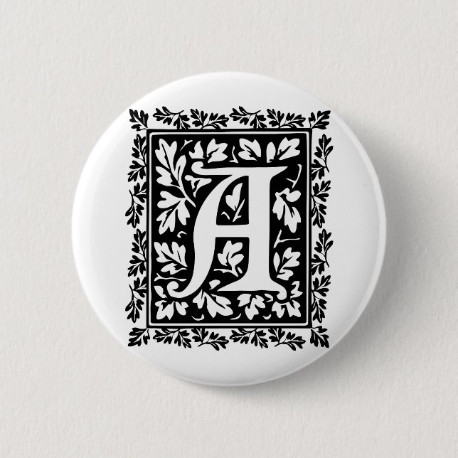 Elegant Medieval Illuminated Manuscript Letter A Button (Front)